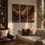 Wave Wood Wall Art – Solid Wood 3 Panel Carved Wall Decor for Living Room Decor