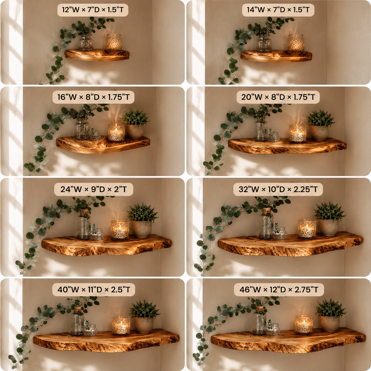 Live Edge Floating Shelves – Solid Wood Wall Shelves for Home Decor