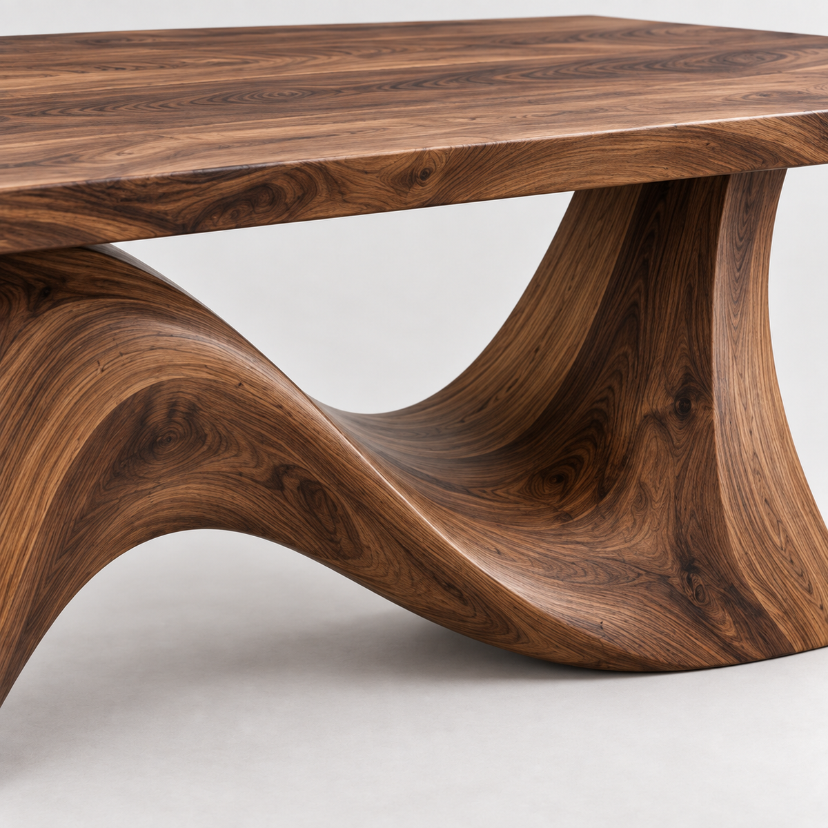 Sculptural Wave Base Wood Dining Table