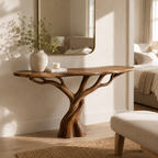 Tree Base Wood Console Table – Solid Wood Entryway Table with Sculptural Branch Base