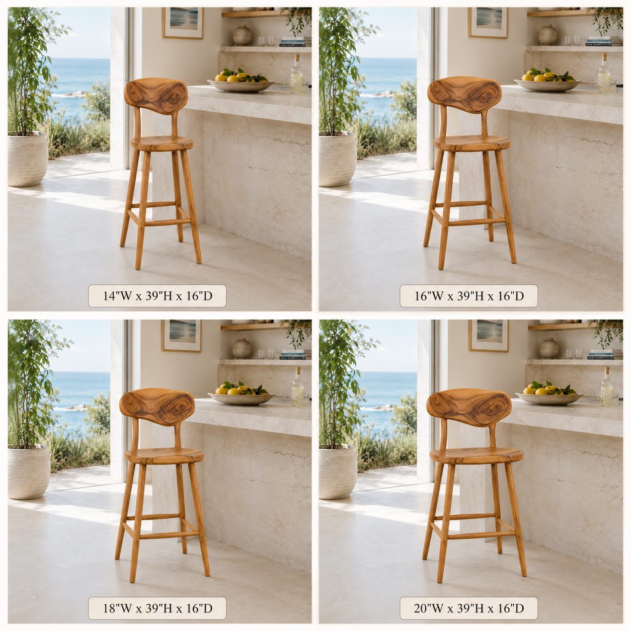 Wood Bar Stool – Solid Wood Counter Chair for Kitchen Island Decor