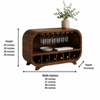 Curved Wood Bar Cabinet – Solid Wood Wine Storage Cabinet with Glass Holder for Living Room Decor