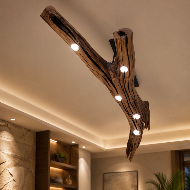 Tree Branch Ceiling Light – Solid Wood Pendant Light for Modern Home Hover Image