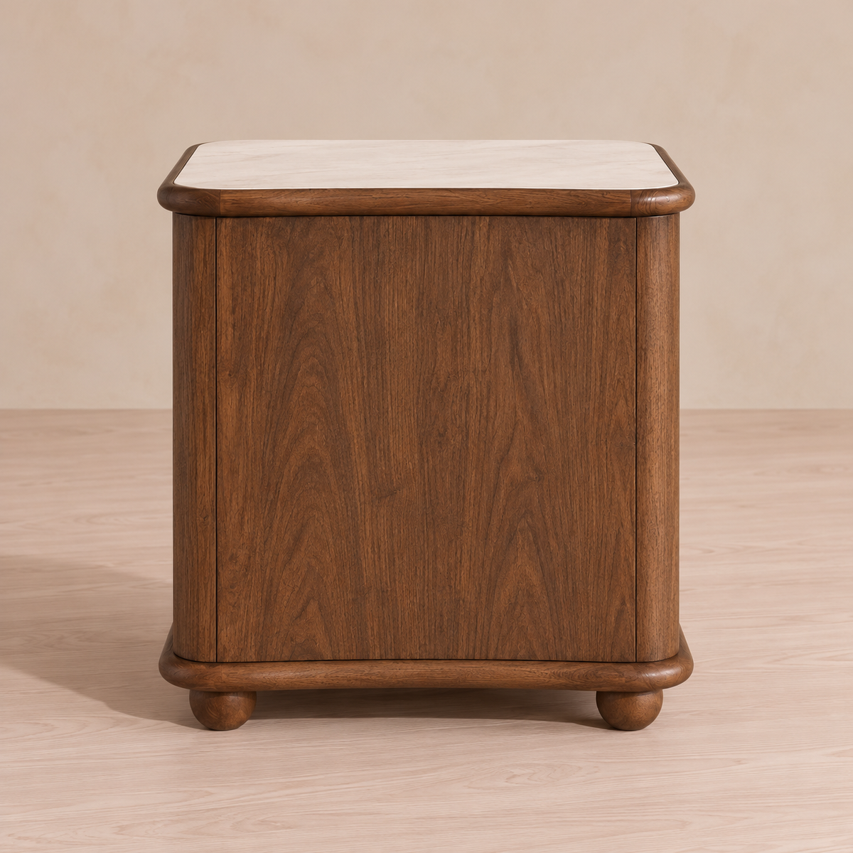 Patterned Two-Drawer Wood Nightstand with Stone Top