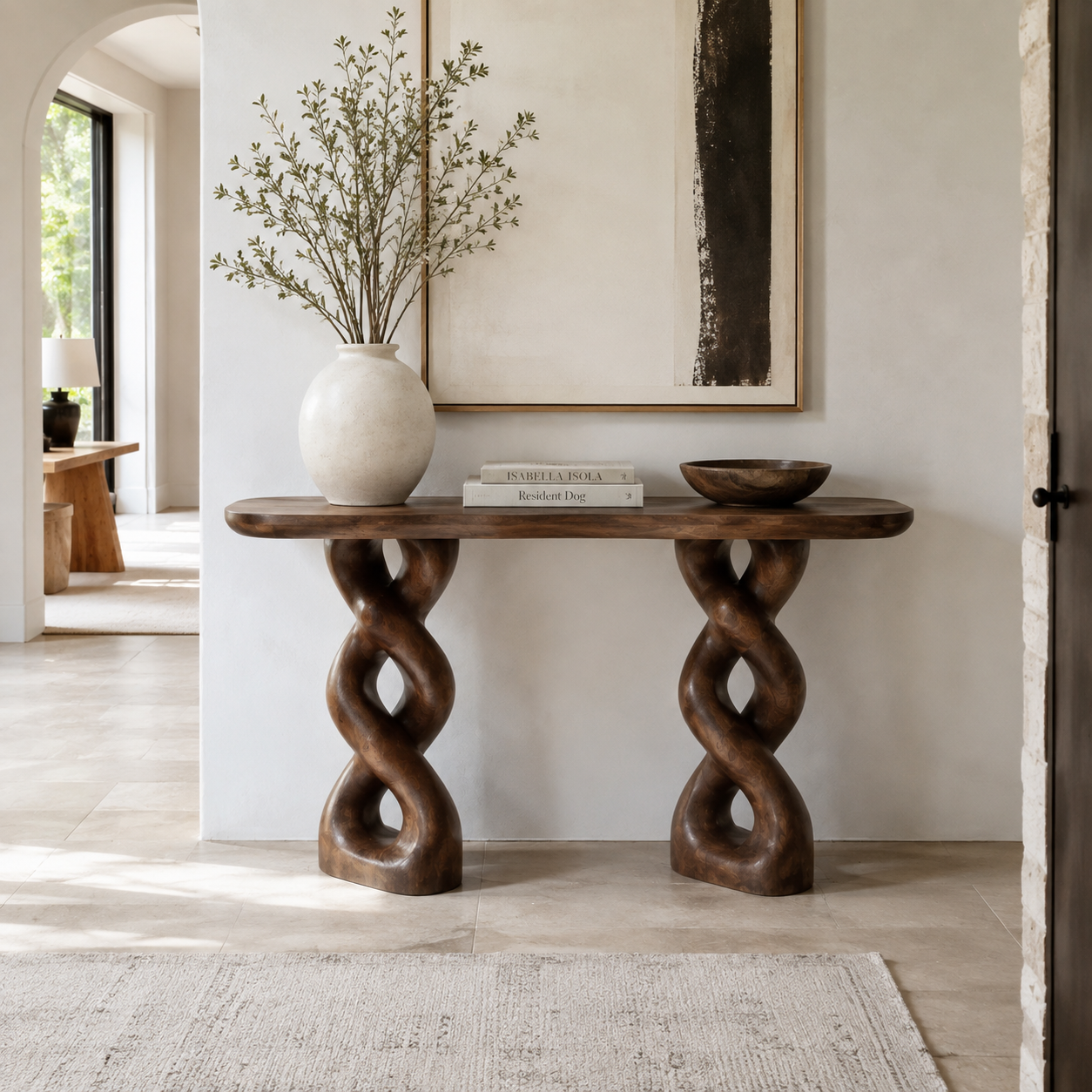 Double Helix Sculptural Wood Console Table