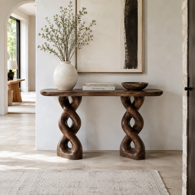 Double Helix Sculptural Wood Console Table Hover Image
