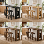 Live Edge Wood Bar Table Set – Solid Wood Kitchen Bar Counter with Storage and Stools