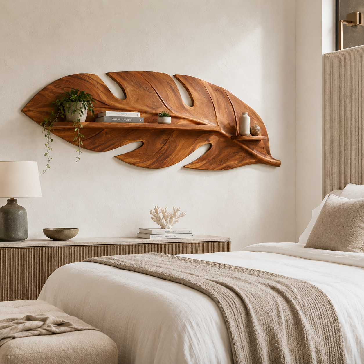 Leaf Wood Wall Shelf – Solid Wood Floating Display Shelf for Living Room Decor