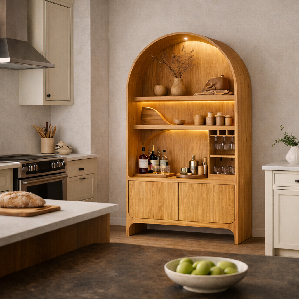 Arched Display Cabinet – Wooden Storage Cabinet with Integrated Lighting