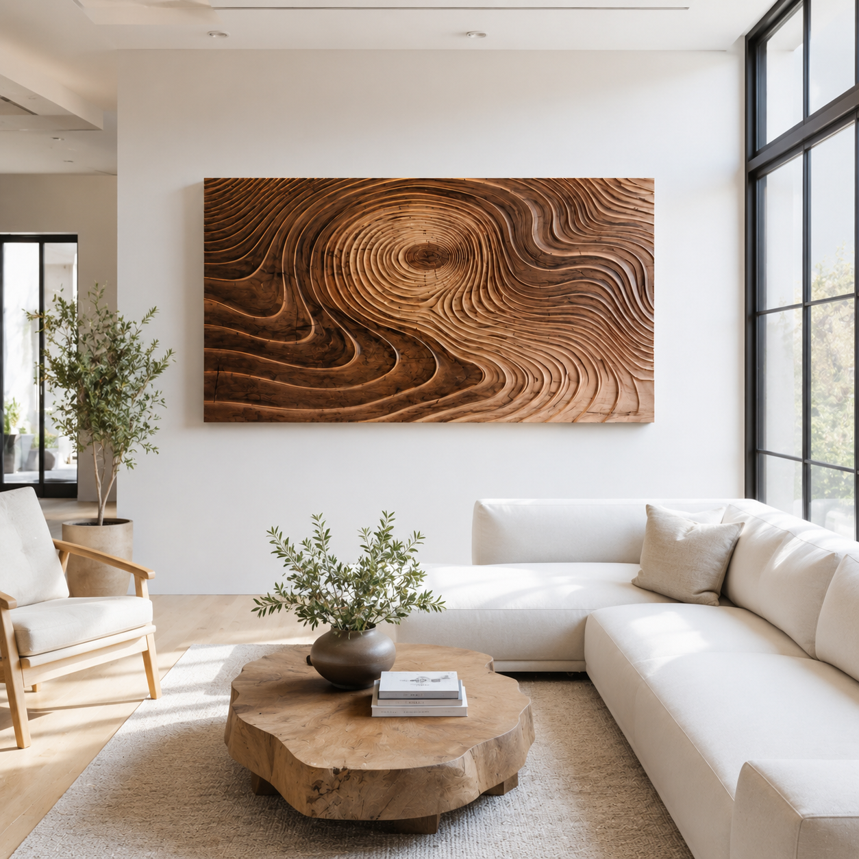 Tree Ring Wood Wall Art – Solid Wood Carved Wall Decor for Living Room Decor