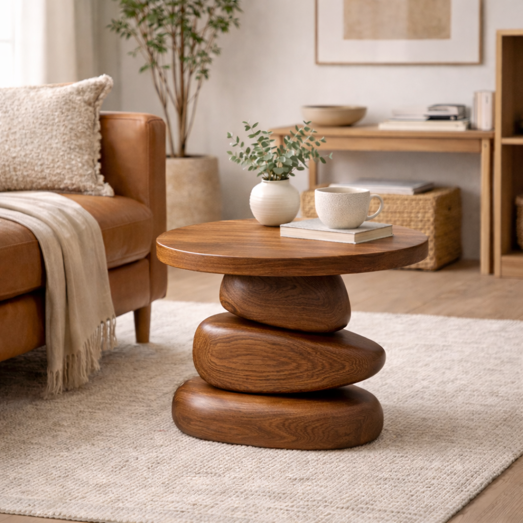 Stacked Side Table – Sculptural Solid Wood Table for Modern Living Room