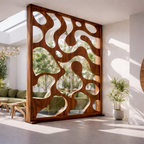 Carved Wooden Divider – Modern Natural Room Divider Screen