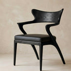 Sculptural Dining Chair – Solid Wood Accent Chair with Cushioned Seat