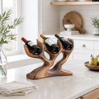 Branch Wood Wine Rack – Solid Wood 3 Bottle Display Stand for Dining Room Decor