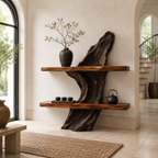Sculptural Wood Display Shelf – Solid Wood Wall Console with Natural Driftwood Base