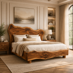 Live Edge Bed Frame – Solid Wood Bed with Sculptural Headboard