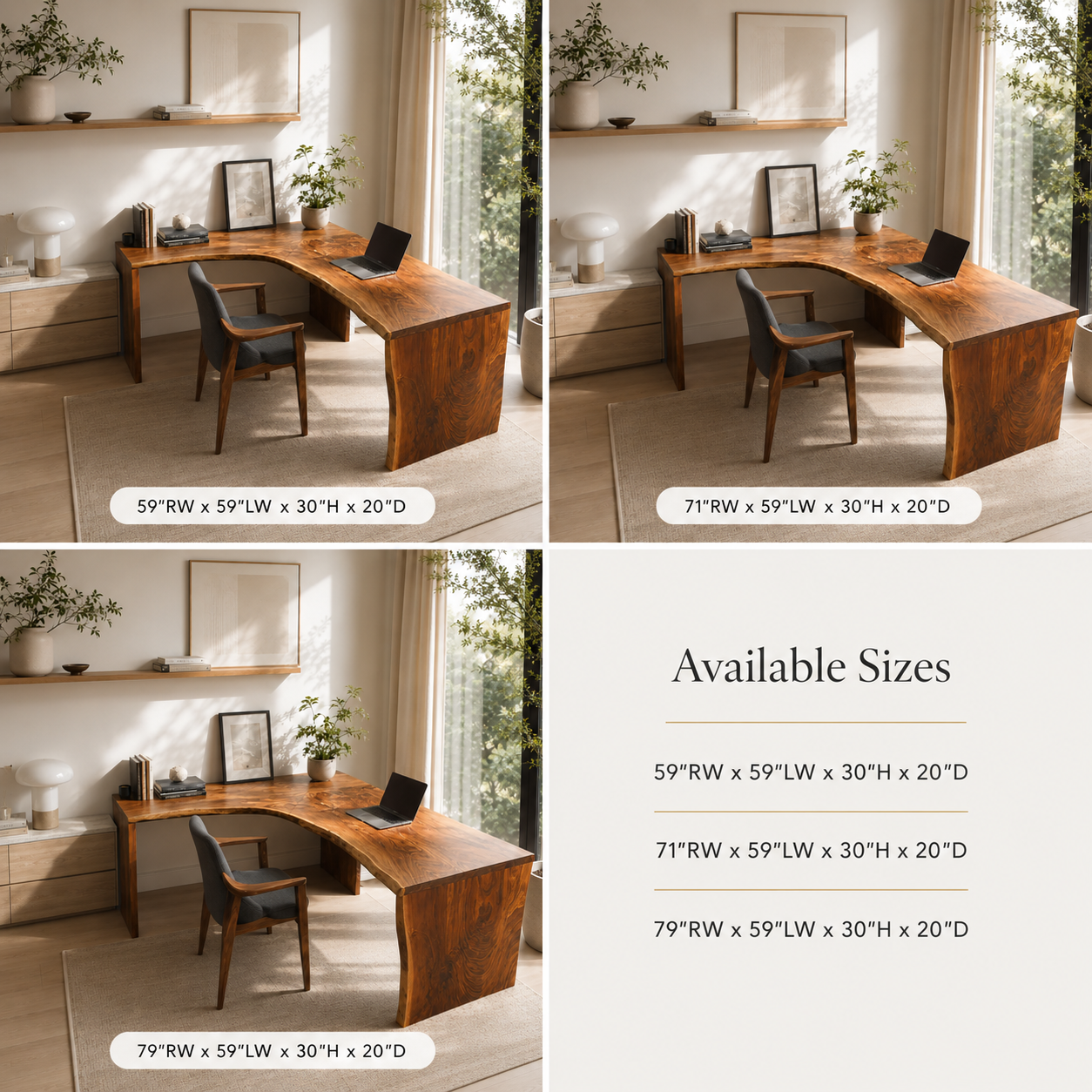 Live Edge L-Shaped Wood Desk – Solid Wood Corner Office Desk for Home Office Decor