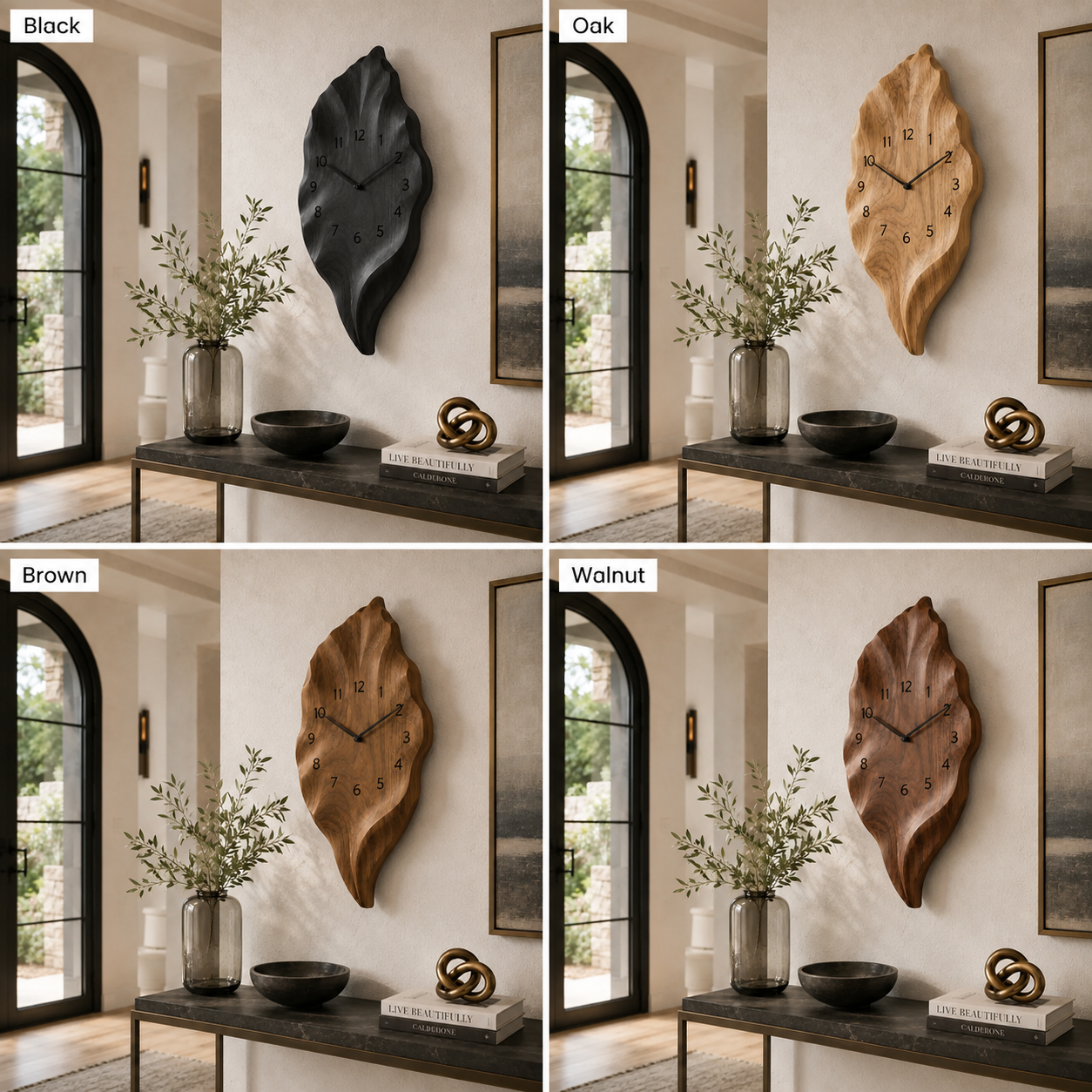 Leaf Wood Wall Clock – Solid Wood Decorative Clock for Dining Room Decor