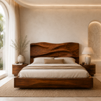 Live Edge Storage Bed – Solid Wood Bed Frame with Sculptural Headboard