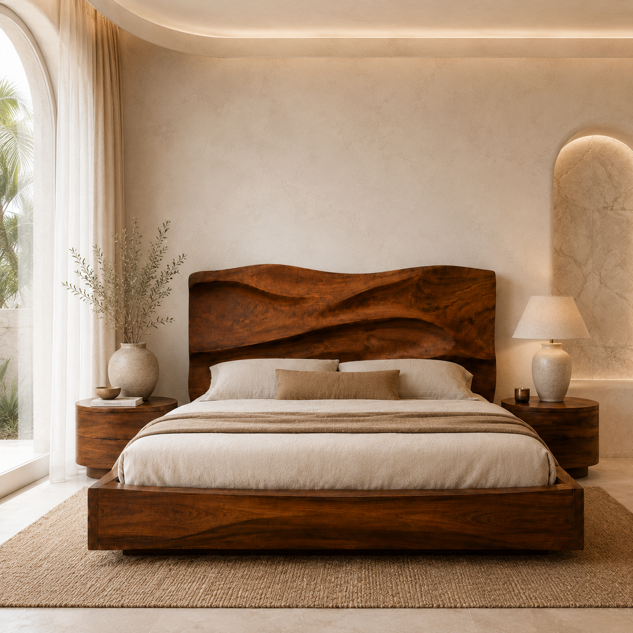 Live Edge Storage Bed – Solid Wood Bed Frame with Sculptural Headboard