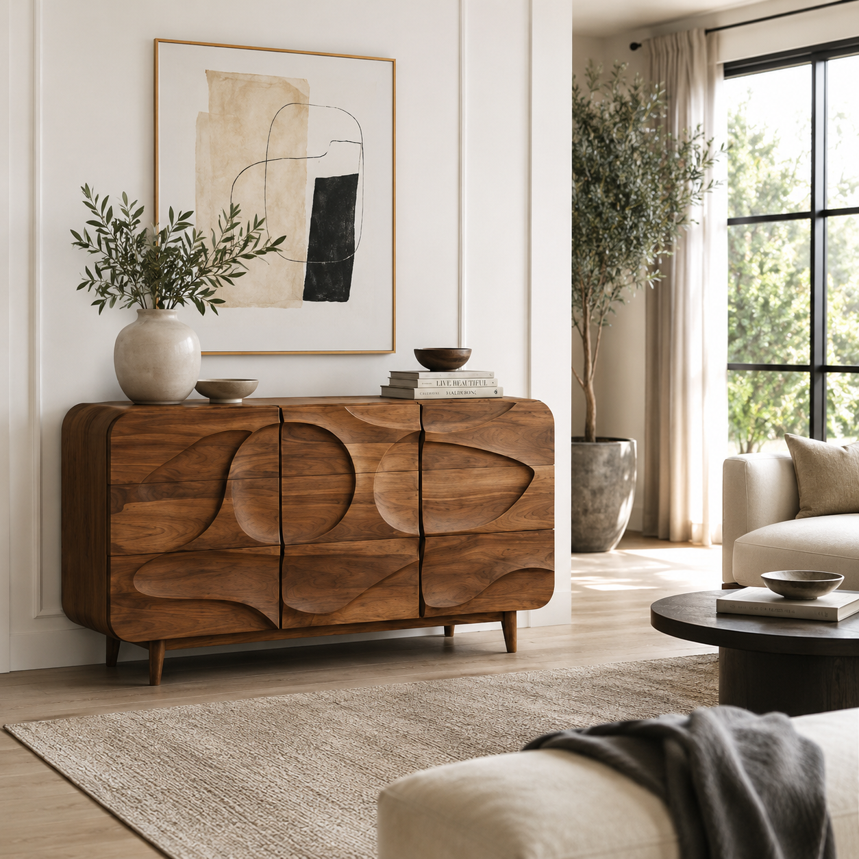 Wave Sideboard – Solid Wood Storage Cabinet for Living Room
