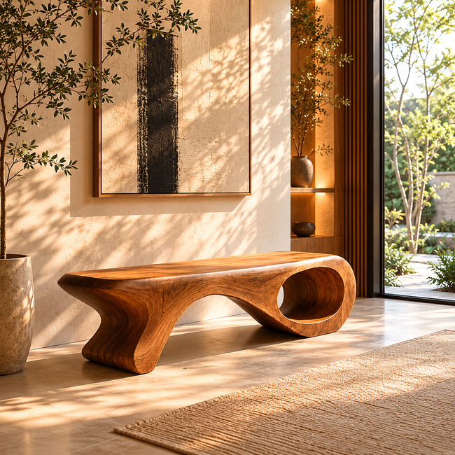 Sculptural Bench – Solid Wood Wooden Bench for Modern Home Hover Image