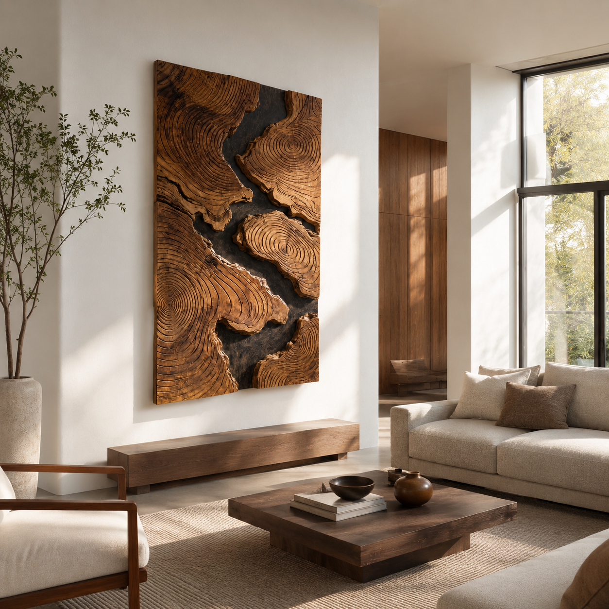 Tree Ring Wood Wall Art – Solid Wood Carved Wall Decor for Living Room Decor