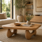 Rounded Coffee Table – Solid Wood Modern Table for Living Room Decor