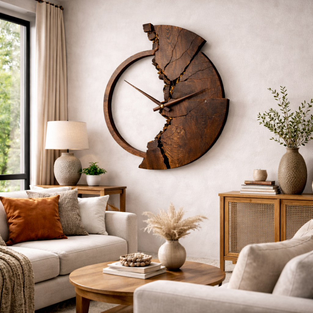 Artisan Solid Wood Wall Clock – Sculptural Modern Timepiece