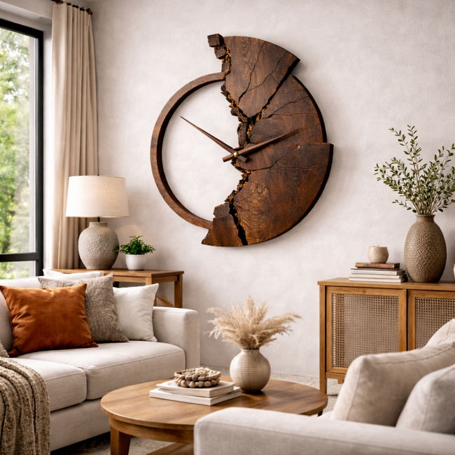 Artisan Solid Wood Wall Clock – Sculptural Modern Timepiece Hover Image