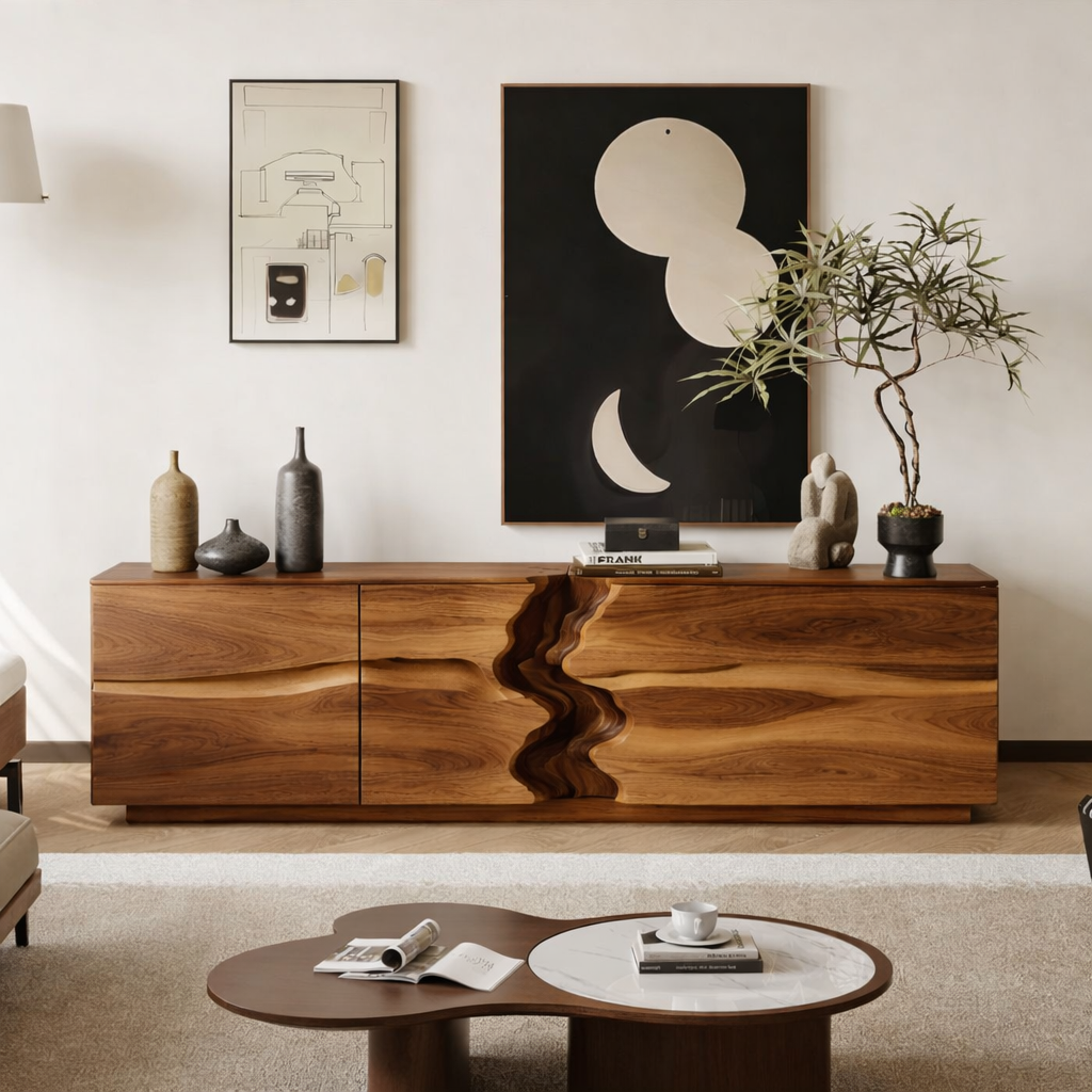 Solid Wood TV Stand – Modern Natural Media Console