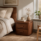 Rounded Wood Nightstand – Solid Wood Bedside Table for Bedroom Decor