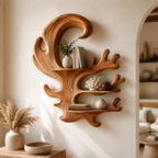 Antler Wood Wall Shelf – Solid Wood Floating Display Shelf for Rustic Living Room Decor