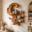 Antler Wood Wall Shelf – Solid Wood Floating Display Shelf for Rustic Living Room Decor