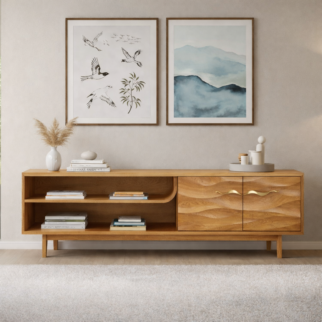 Solid Wood TV Stand – Modern Natural Media Console