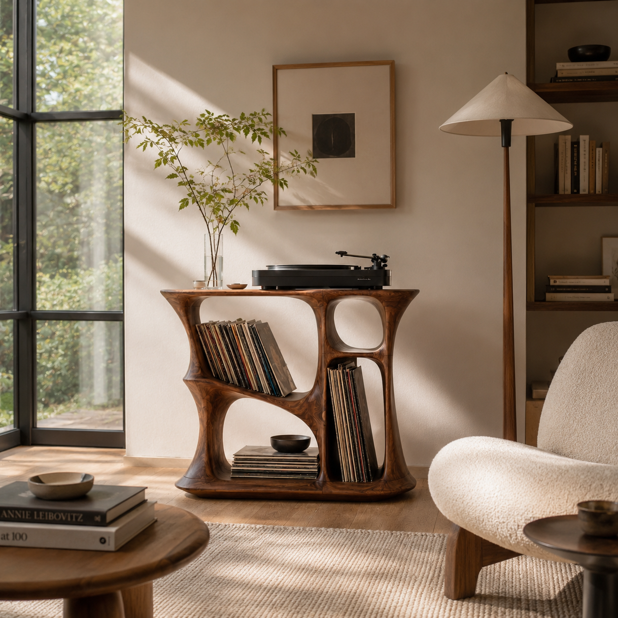 Sculptural Side Table – Solid Wood Accent Table for Living Room