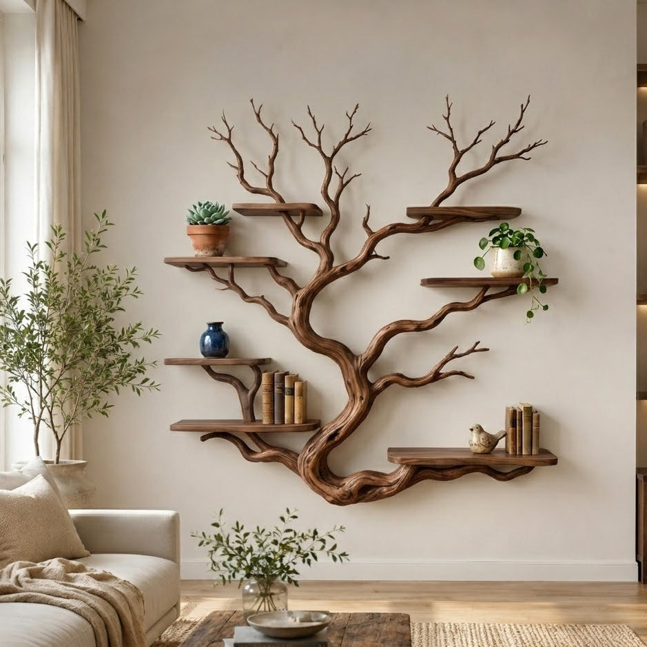 Tree Branch Wall Shelf – Solid Wood Display Shelf for Home Decor
