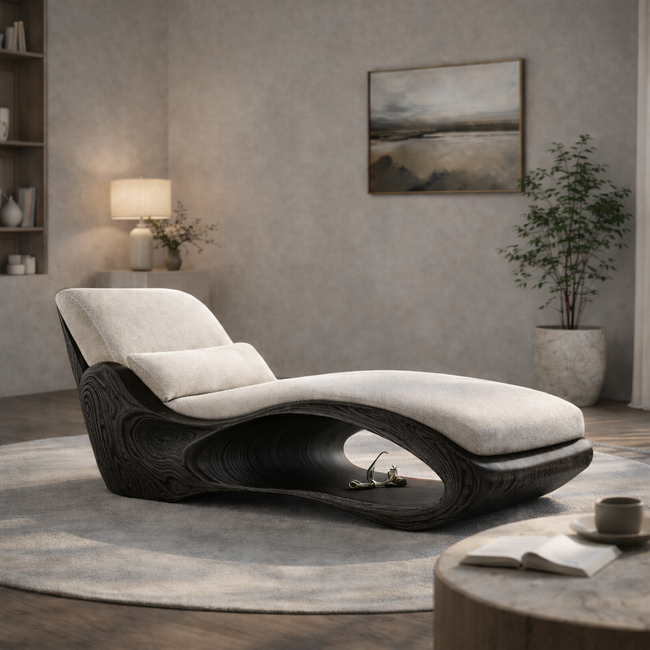 Chaise Lounge Daybed – Sculptural Solid Wood Chair for Luxury Living Room Main Image