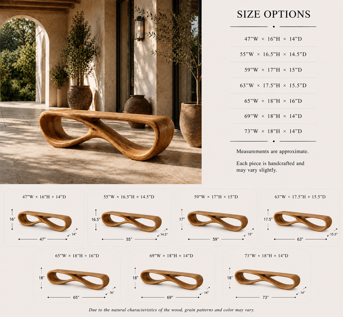 Infinity Bench – Sculptural Solid Wood Bench for Modern Living Room