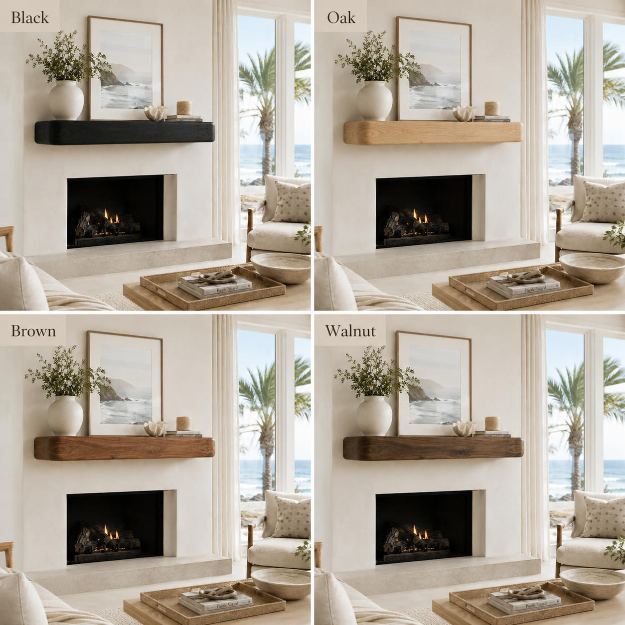 Wood Fireplace Mantel – Solid Wood Floating Shelf for Cozy Living Room Decor