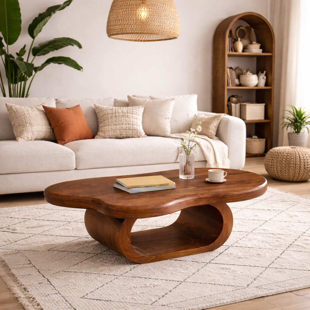 Oval Coffee Table – Sculptural Solid Wood Table for Living Room
