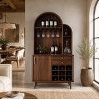 Arched Wood Wine Cabinet – Solid Wood Bar Storage Cabinet for Dining Room Decor