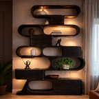 Solid Wood Sculptural Shelving Unit – Organic Wave Design