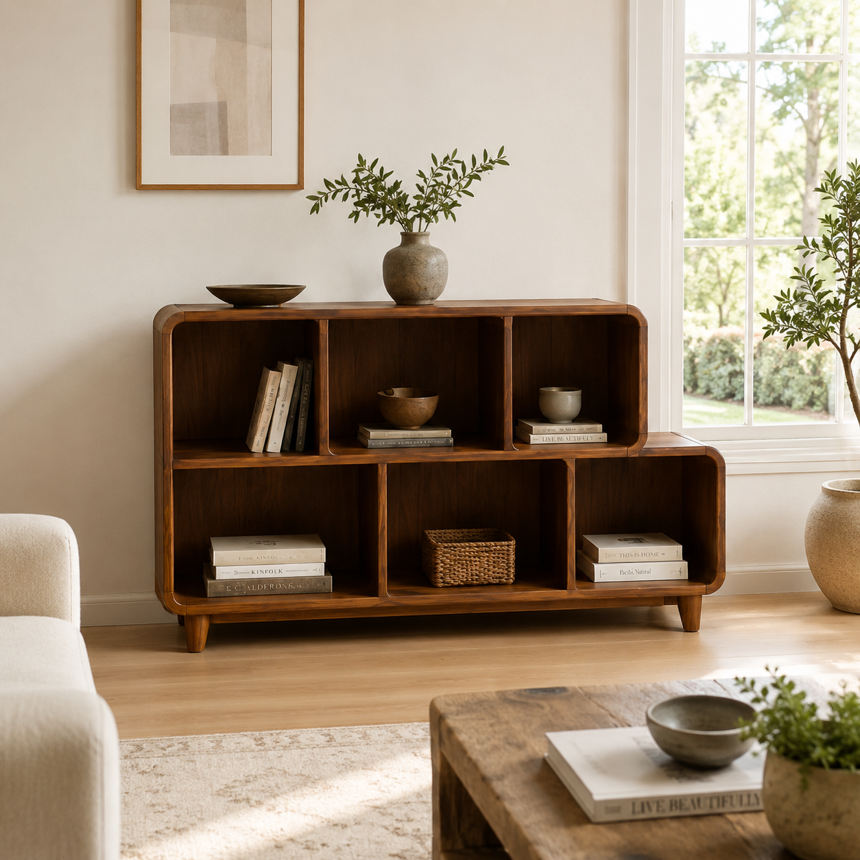 Solid Wood Media Console – Low Storage Cabinet for Living Room Decor