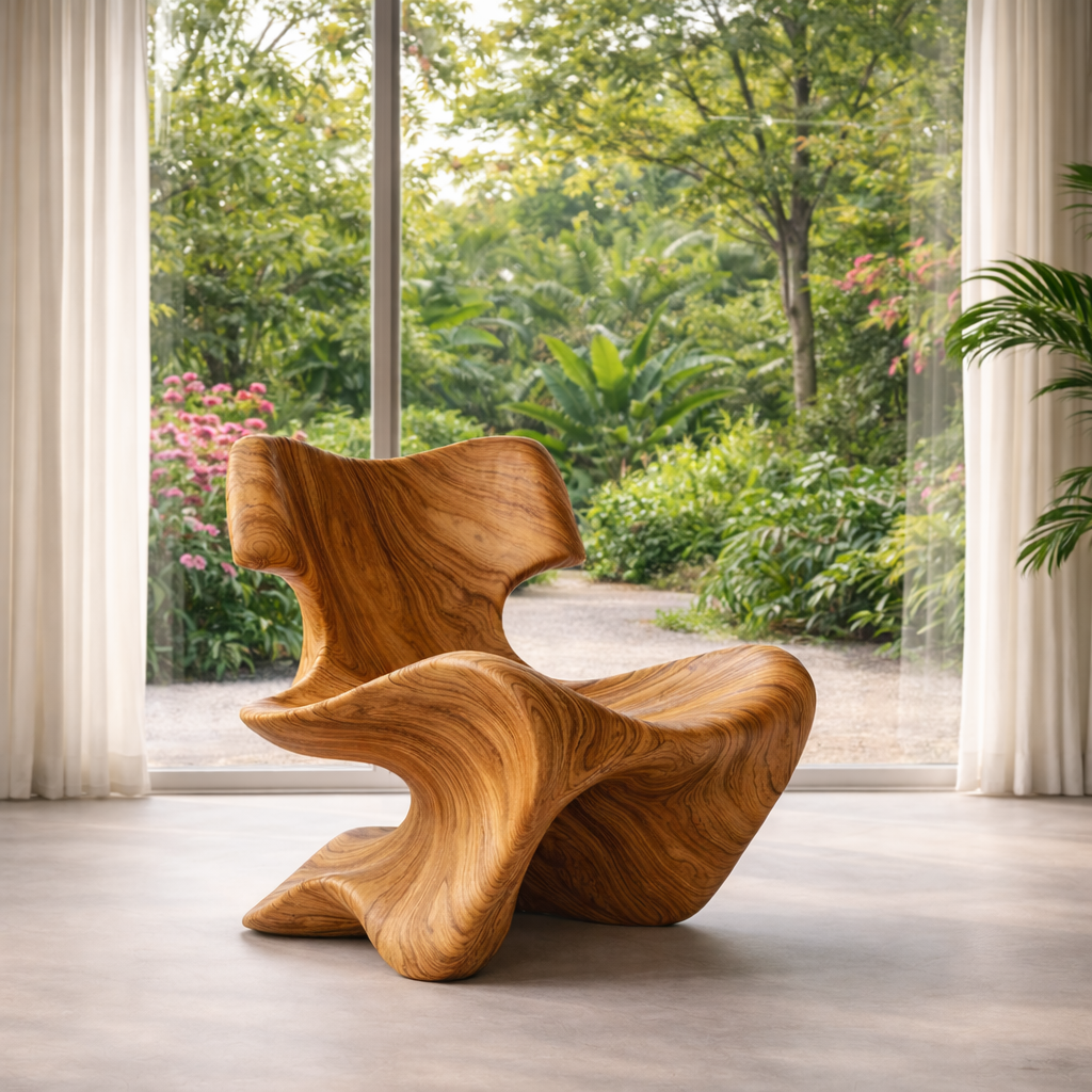 Organic Statement Chair – Sculptural Solid Wood Chair for Modern Living Room
