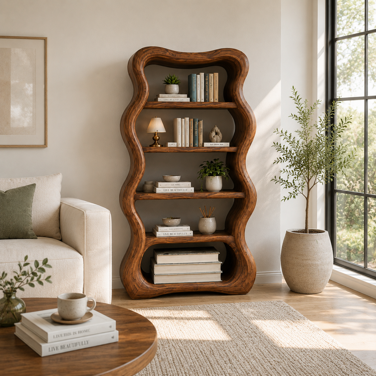 Wavy Frame Wood Bookshelf