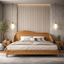 Scandinavian Wooden Bed with Curved Headboard – Minimalist Design