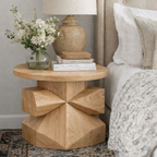 Handcrafted Solid Wood Geometric Side Table – Sculptural Pedestal Accent