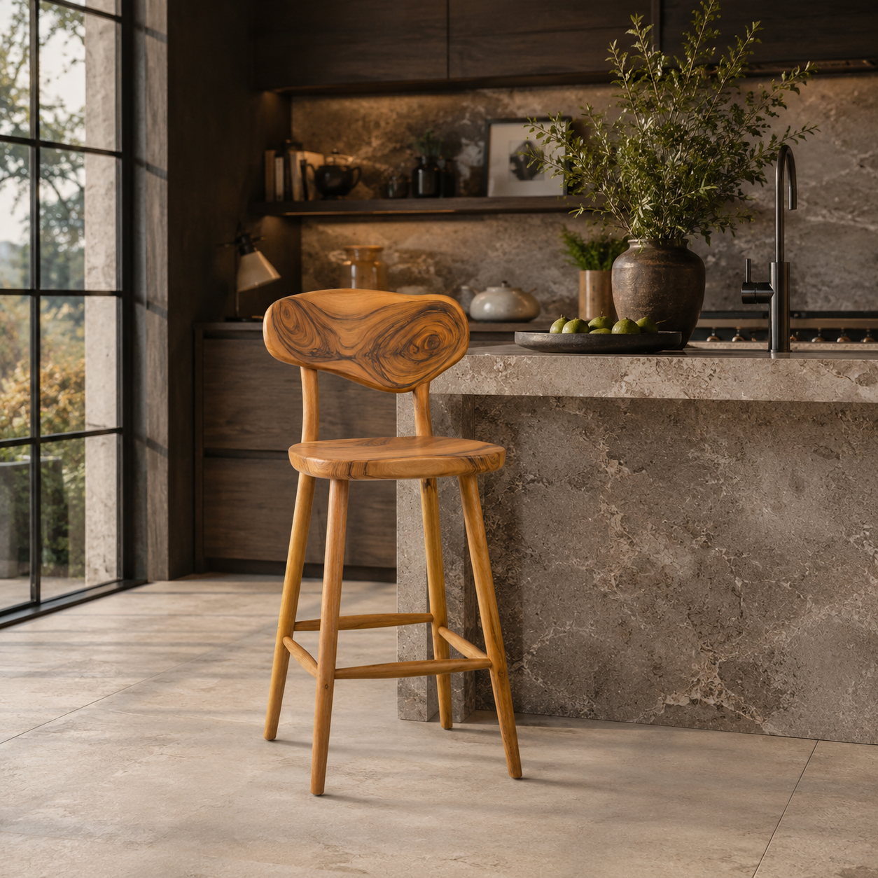 Wood Bar Stool – Solid Wood Counter Chair for Kitchen Island Decor