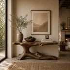 Handcrafted Solid Wood Console Table – Sculptural Curved Base Design